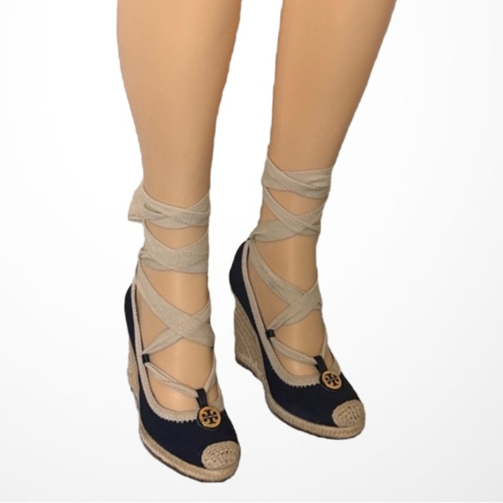 Tory Burch Blue and Cream Espadrilles with Nautical Design Sz 7M